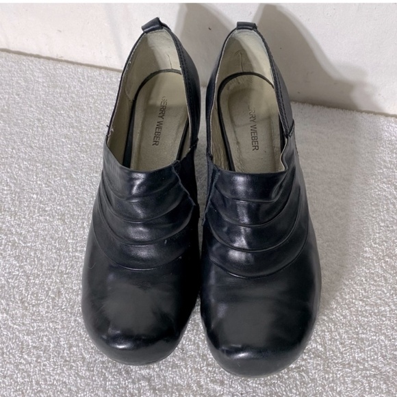 Gerry Weber Black Leather Slip on Ankle Booties W Low Chunky Heel 41 - Picture 13 of 13